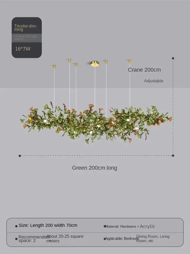Elysian Ginkgo Glass Pendant Chandelier – Modern Luxury Lighting L200cm Green Brown / White light 6000K