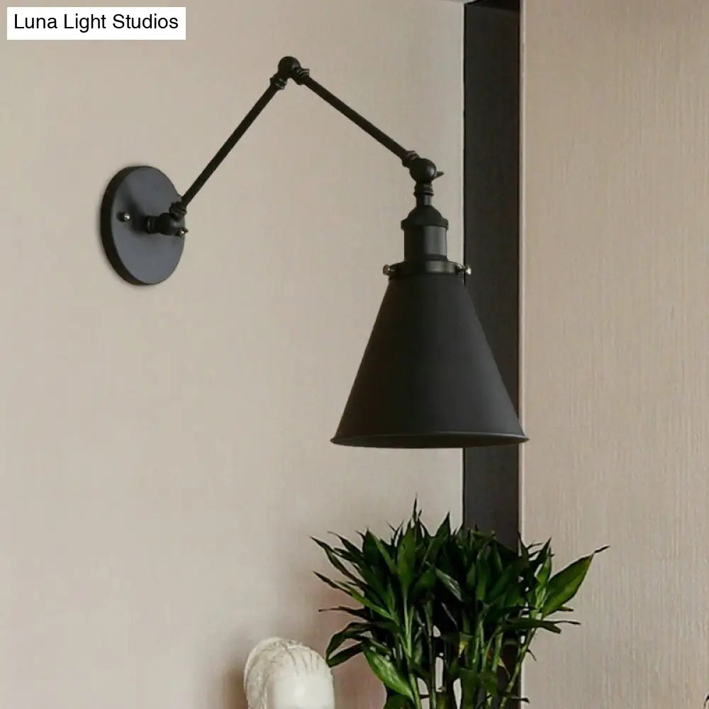 Farmhouse Cone Wall Sconce - Black/Rust Iron Lighting Fixture For Bedroom