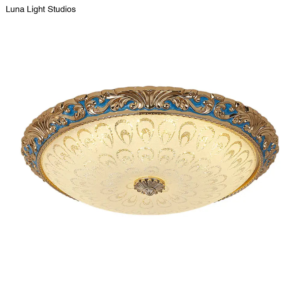 Farmhouse Led Flush Mount Ceiling Light In Textured Glass & Brass - Bowl Shape 12.5’/15’/19’