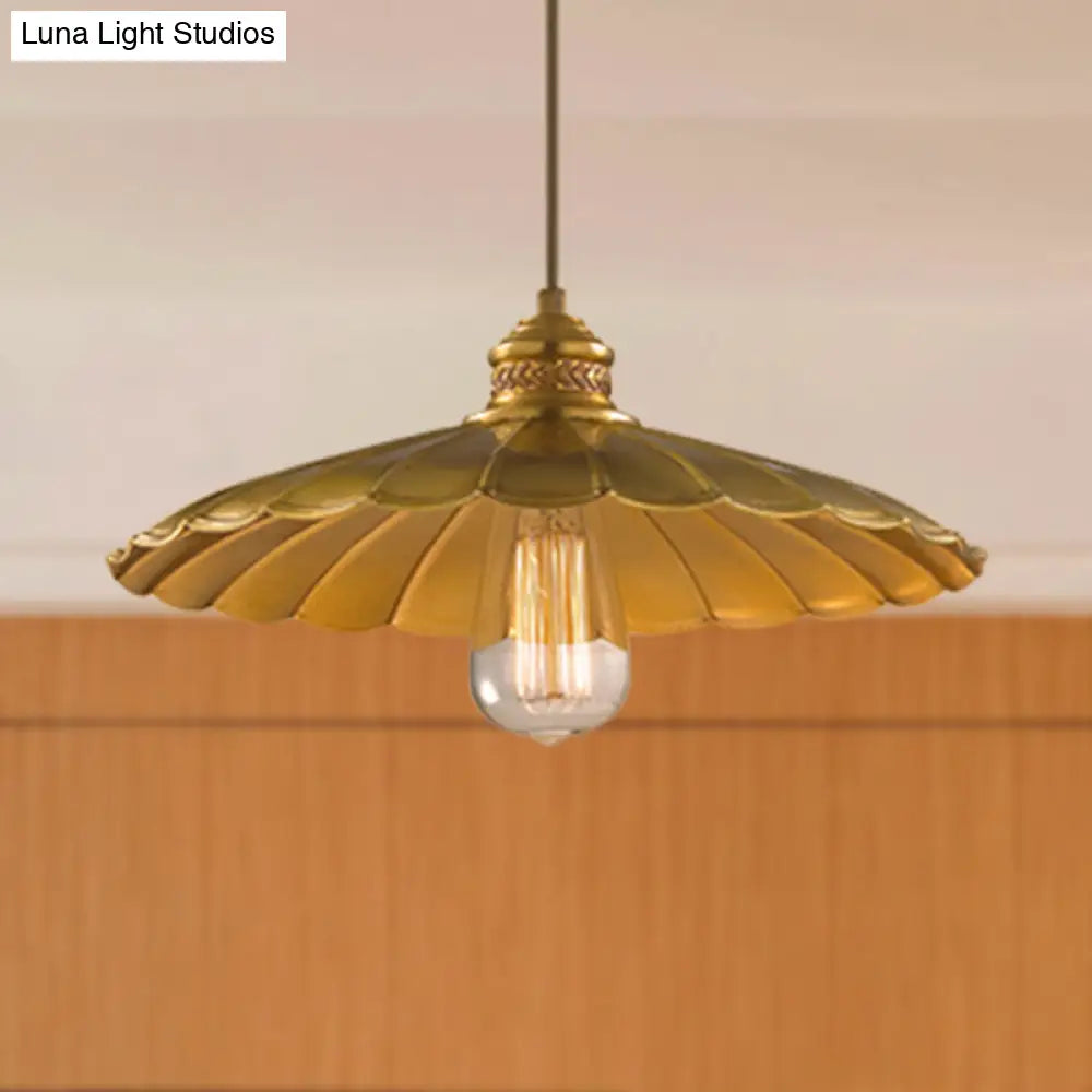 Farmhouse Vintage Style Scalloped Brass Pendant Lamp