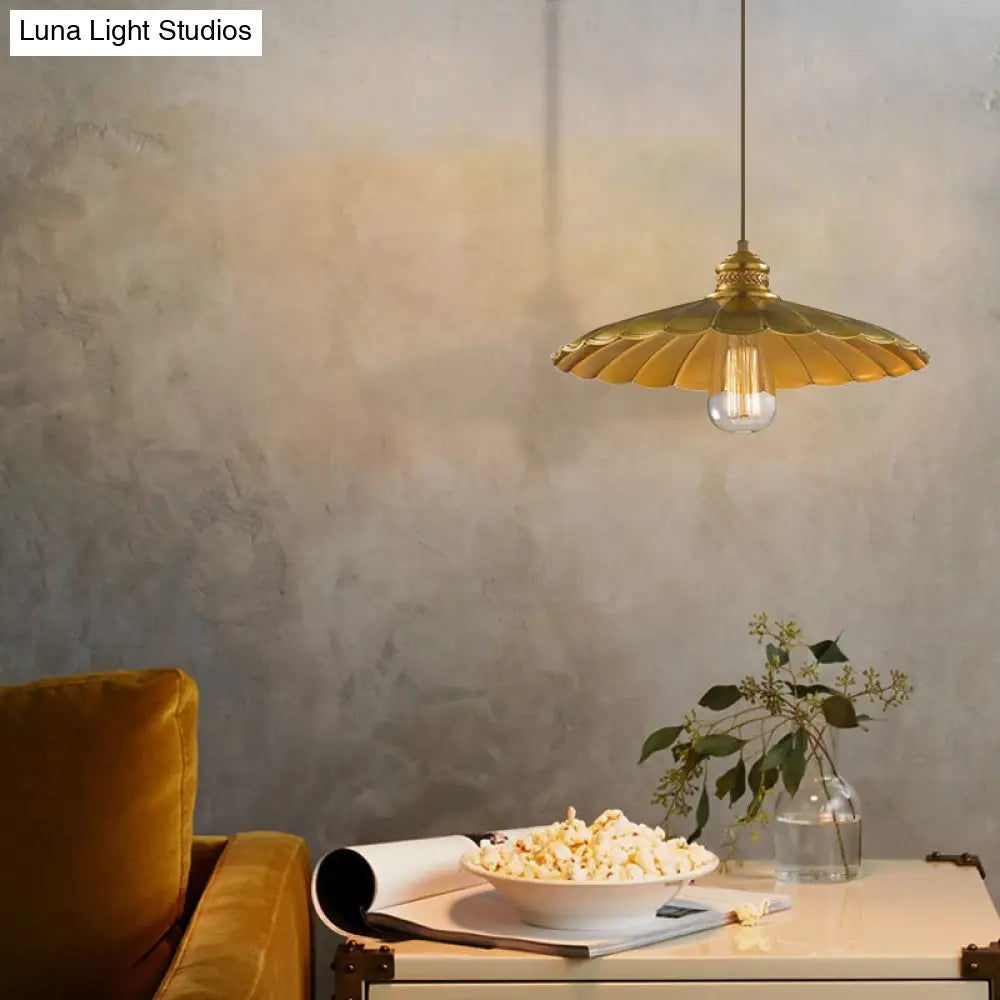 Farmhouse Vintage Style Scalloped Brass Pendant Lamp