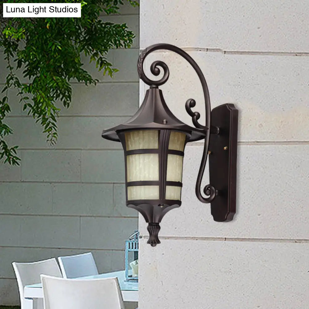 Farmhouse Wall Sconce Light With Opal Glass Shade And Lantern Design Black/Coffee