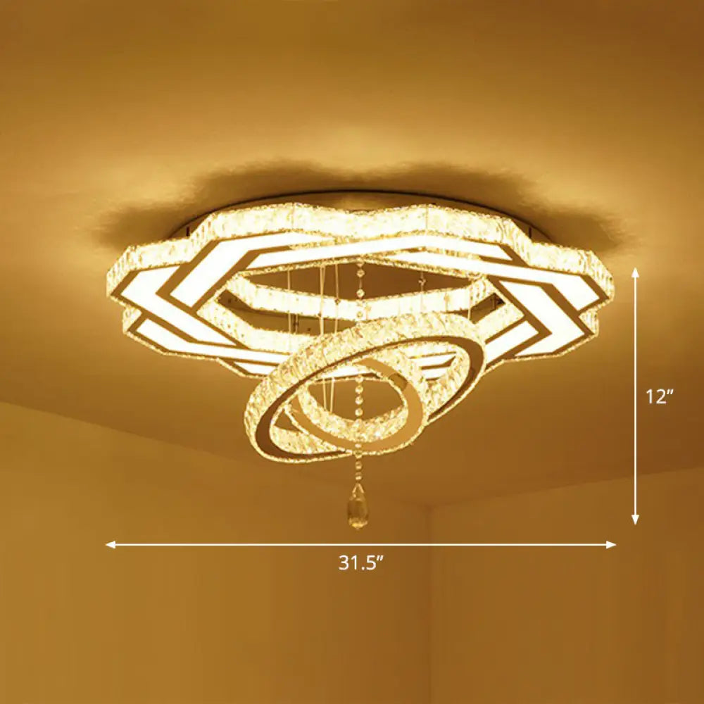 Floral Led Ceiling Light: Contemporary Crystal Clear Semi Flush For Living Room / 31.5’ Flower
