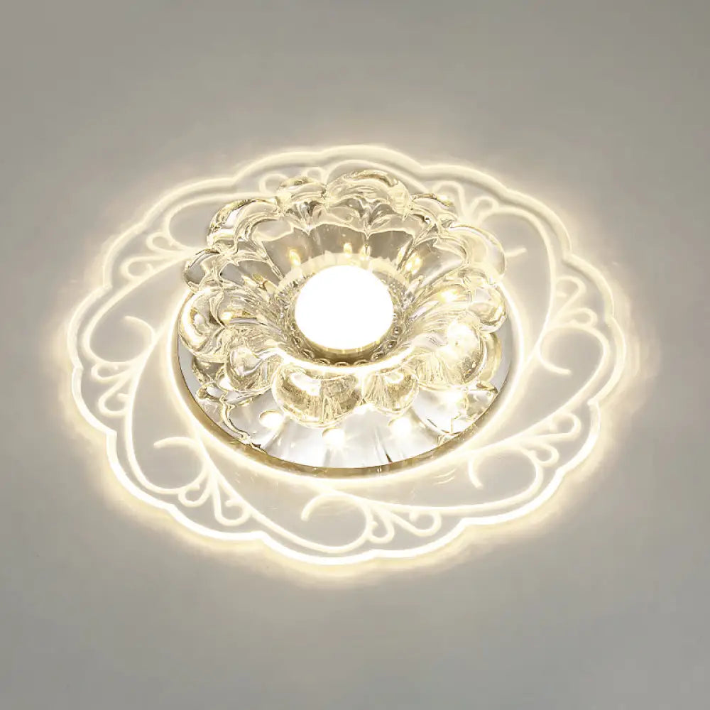 Flower Shape Crystal Flush Mount Ceiling Light Fixture With Led Modern Aisle Lighting Clear / B