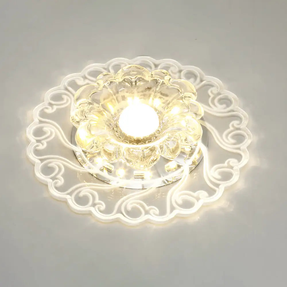 Flower Shape Crystal Flush Mount Ceiling Light Fixture With Led Modern Aisle Lighting Clear / F