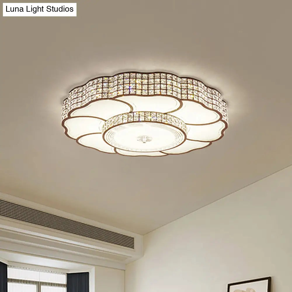 Flower Shape Crystal Flush Mount Led Lamp In Coffee Finish