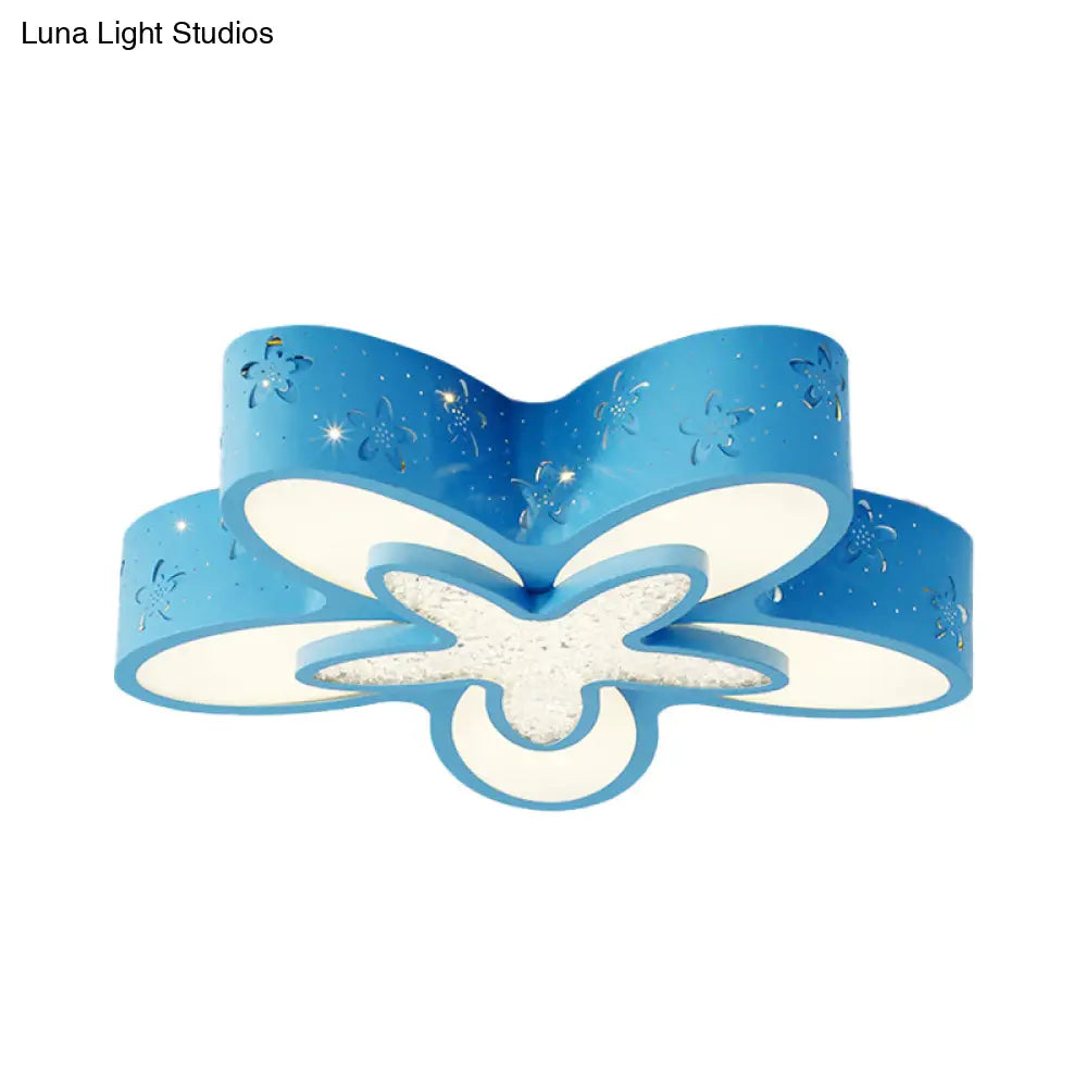 Flower - Shaped Led Cartoon Flush Ceiling Light For Kids’ Bedrooms In Pink/Blue