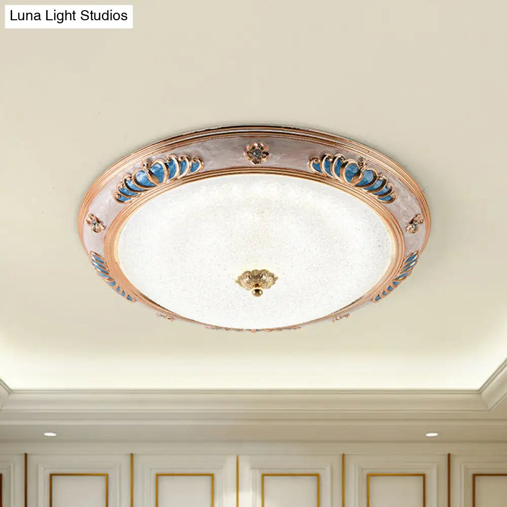 Frosted Glass Ceiling Lamp Fixture - Countryside Led Flush Lighting In Gold Warm/White Light