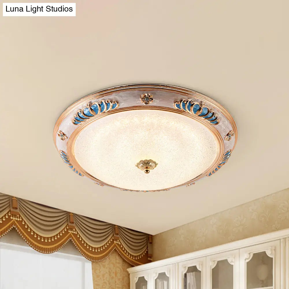 Frosted Glass Ceiling Lamp Fixture - Countryside Led Flush Lighting In Gold Warm/White Light