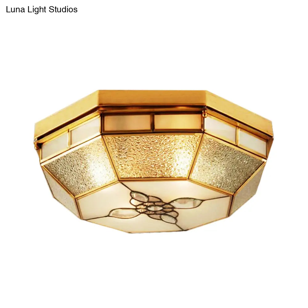 Frosted Glass Geometric Flush Ceiling Light With Gold Accents - Traditional Bedroom Lighting (4/6