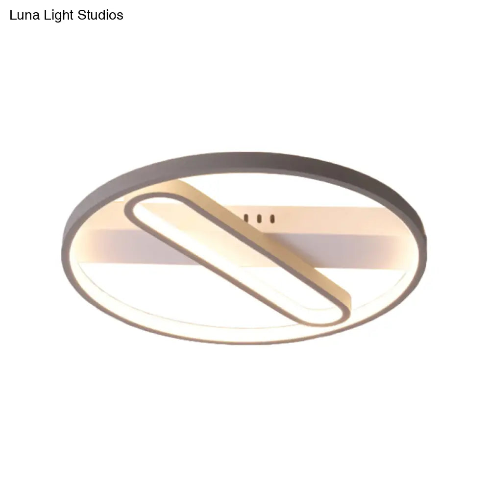 Geometric Flush Mount Ceiling Light In Metal Grey - Modern Led Lamp (Warm/White Light)