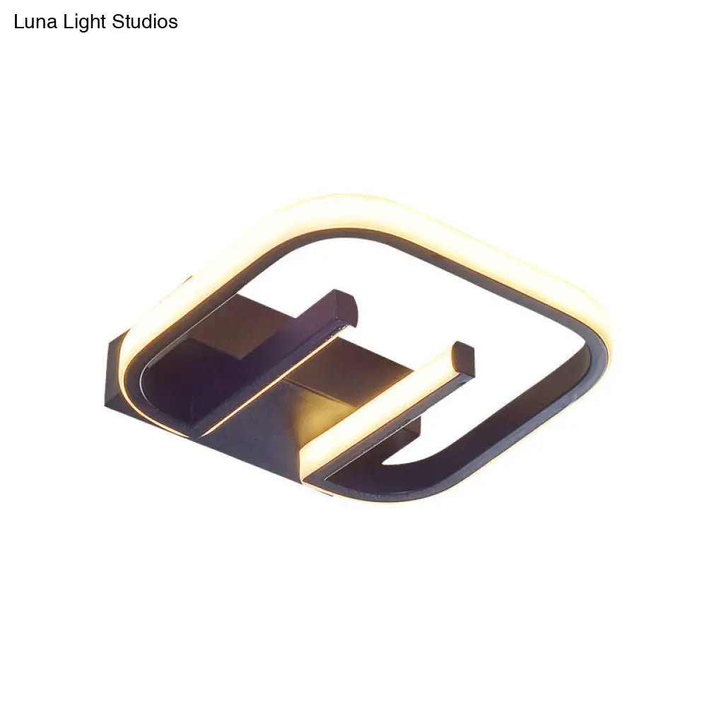 Geometric Led Ceiling Light In Nordic White/Black/Gold With Metallic Finish - Perfect For Hallways