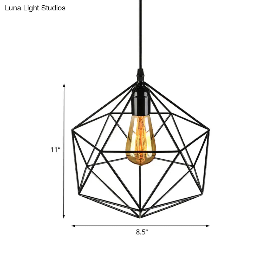 Geometric Metal Pendant Light - Industrial Living Room Hanging In Black/White 3 Sizes Available