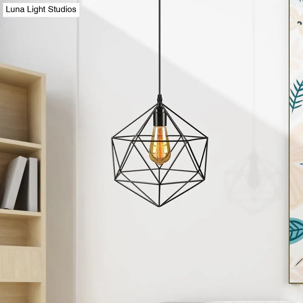 Geometric Metal Pendant Light - Industrial Living Room Hanging In Black/White 3 Sizes Available