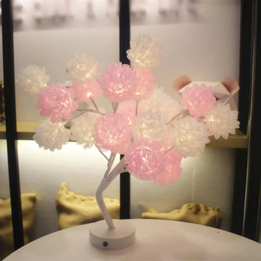 Girls Floral Usb Nightstand Lamp - Elegant Tulle Decor And Led Lighting Pink-White / Rechargeable