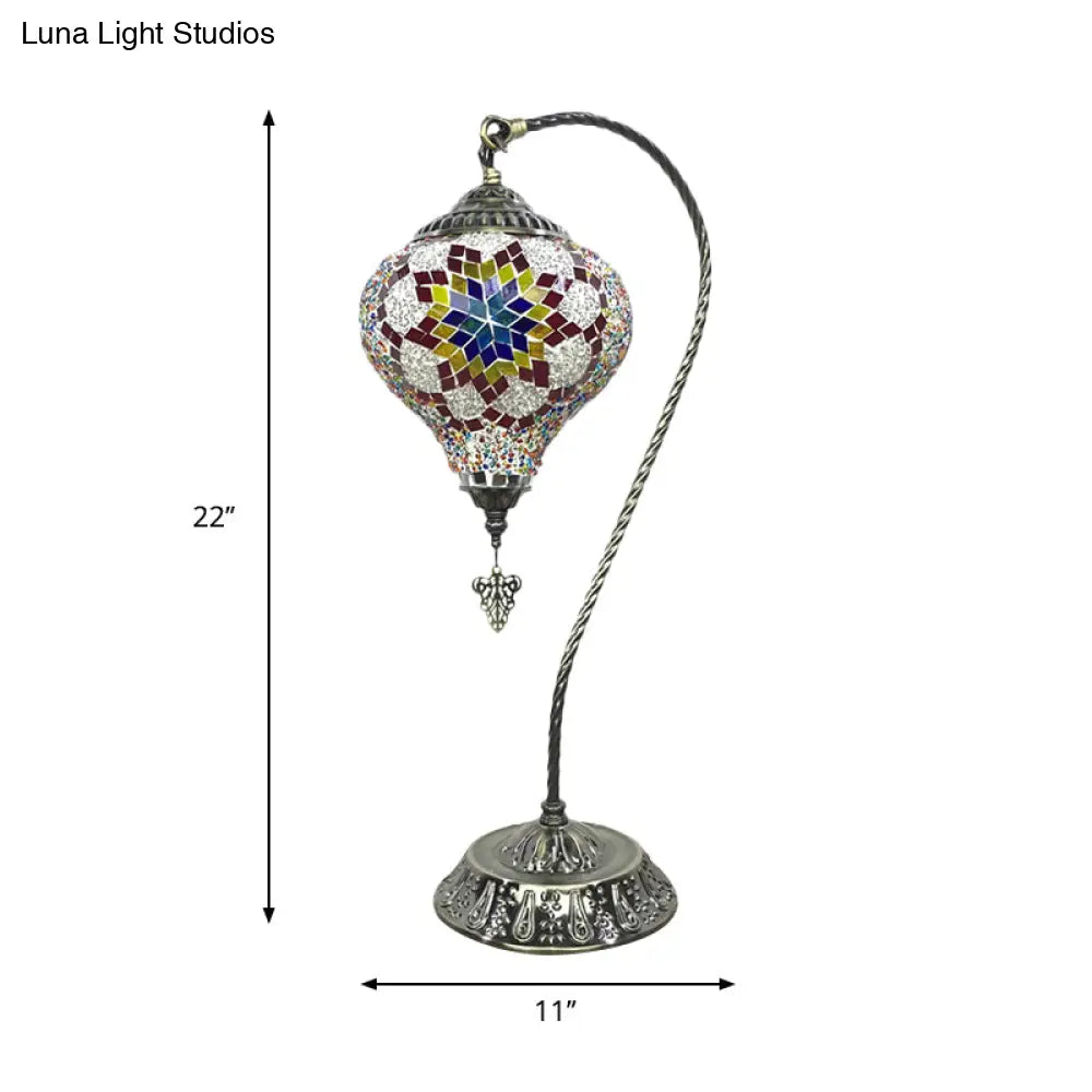 Glass Teardrop Small Desk Lamp - Antique Style With Gooseneck Metal Arm Rose Red/Sky Blue/Watermelon