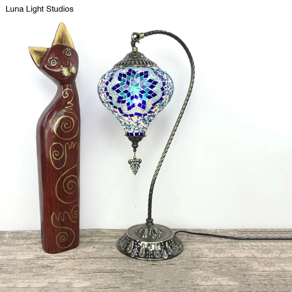 Glass Teardrop Small Desk Lamp - Antique Style With Gooseneck Metal Arm Rose Red/Sky Blue/Watermelon