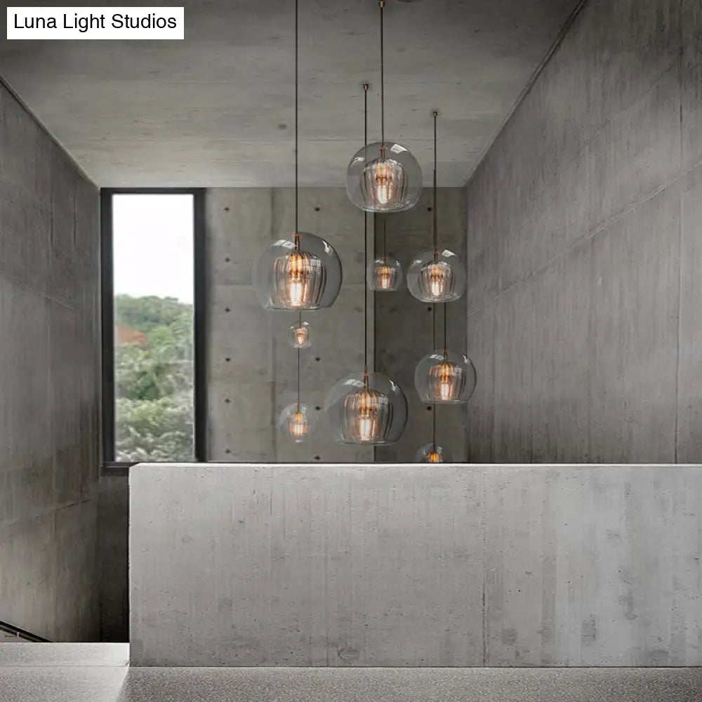 Globe Clear Glass Stairway Pendant Lighting - Nordic Hanging Lamp Kit 1 Head 6’/8’/10’ Wide