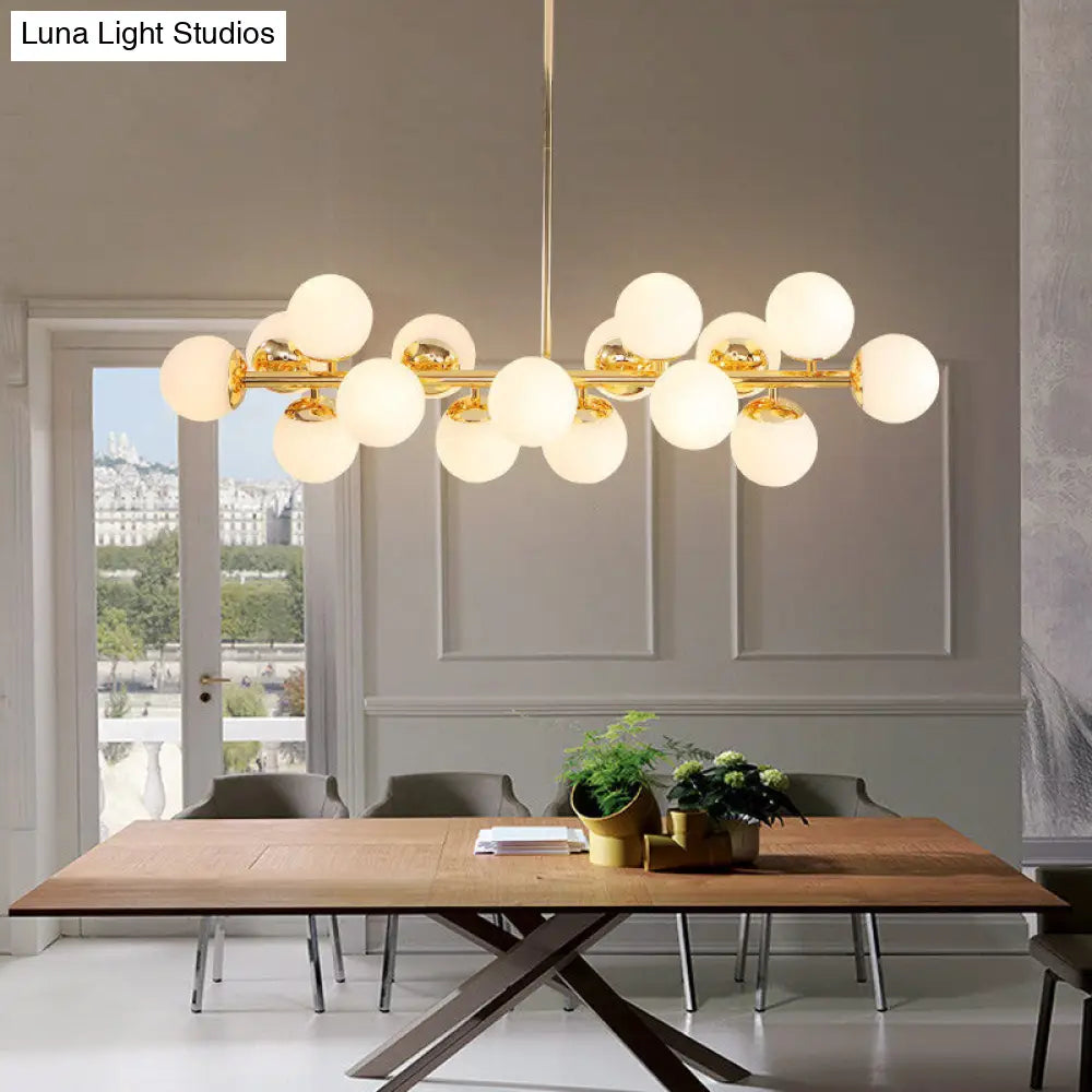 Gold Contemporary Chandelier Cream Glass Pendant Light Fixture For Dining Room