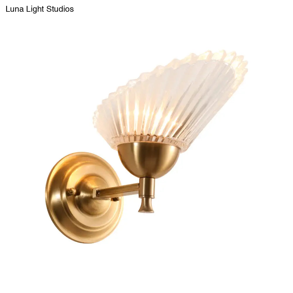 Gold Finish Shell-Shape Bedside Wall Mount Light With Frosted Glass - Contemporary Style Lamp