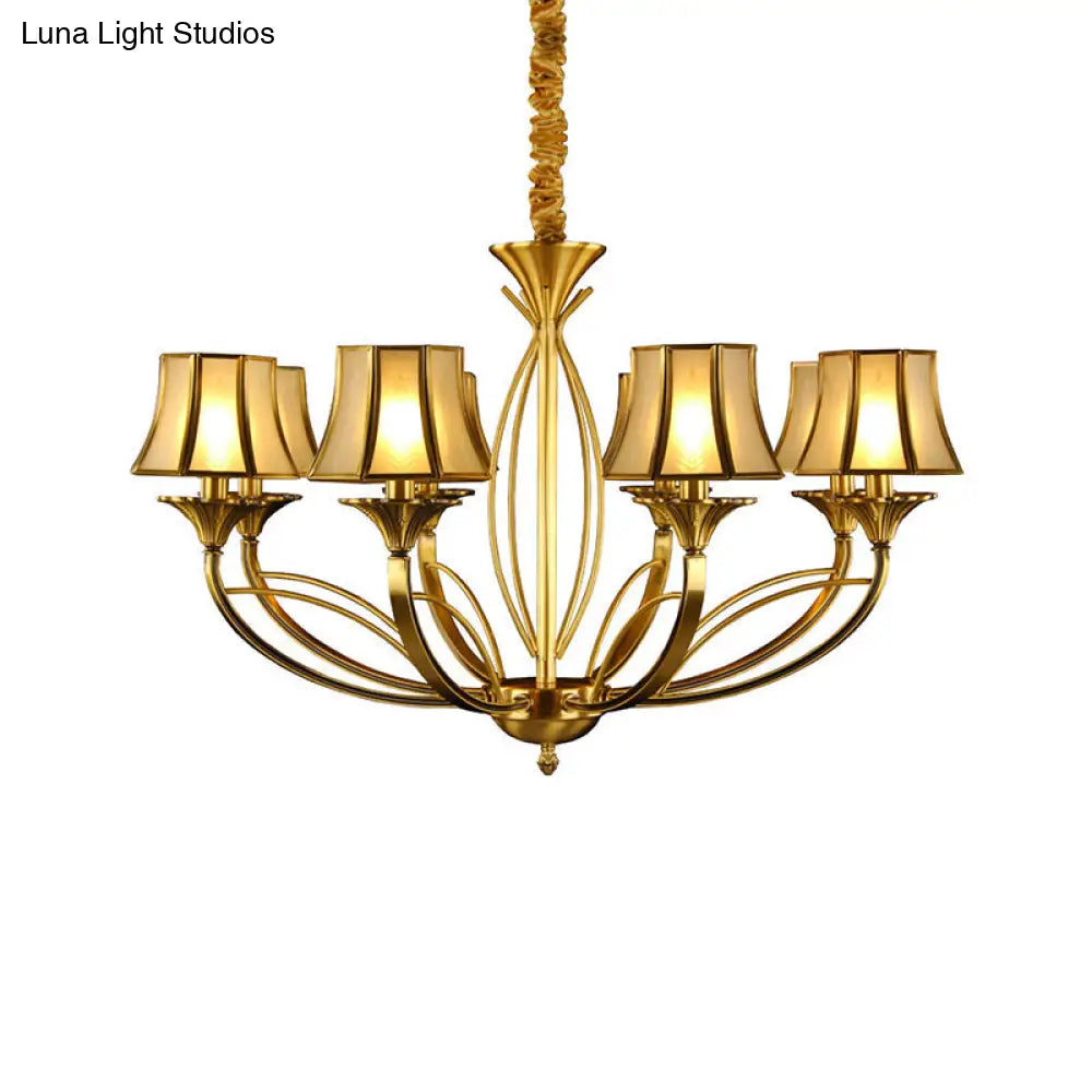 Gold Flared Chandelier With Frosted White Glass Shades - 5/6/8 Heads Pendant Light For Living Room