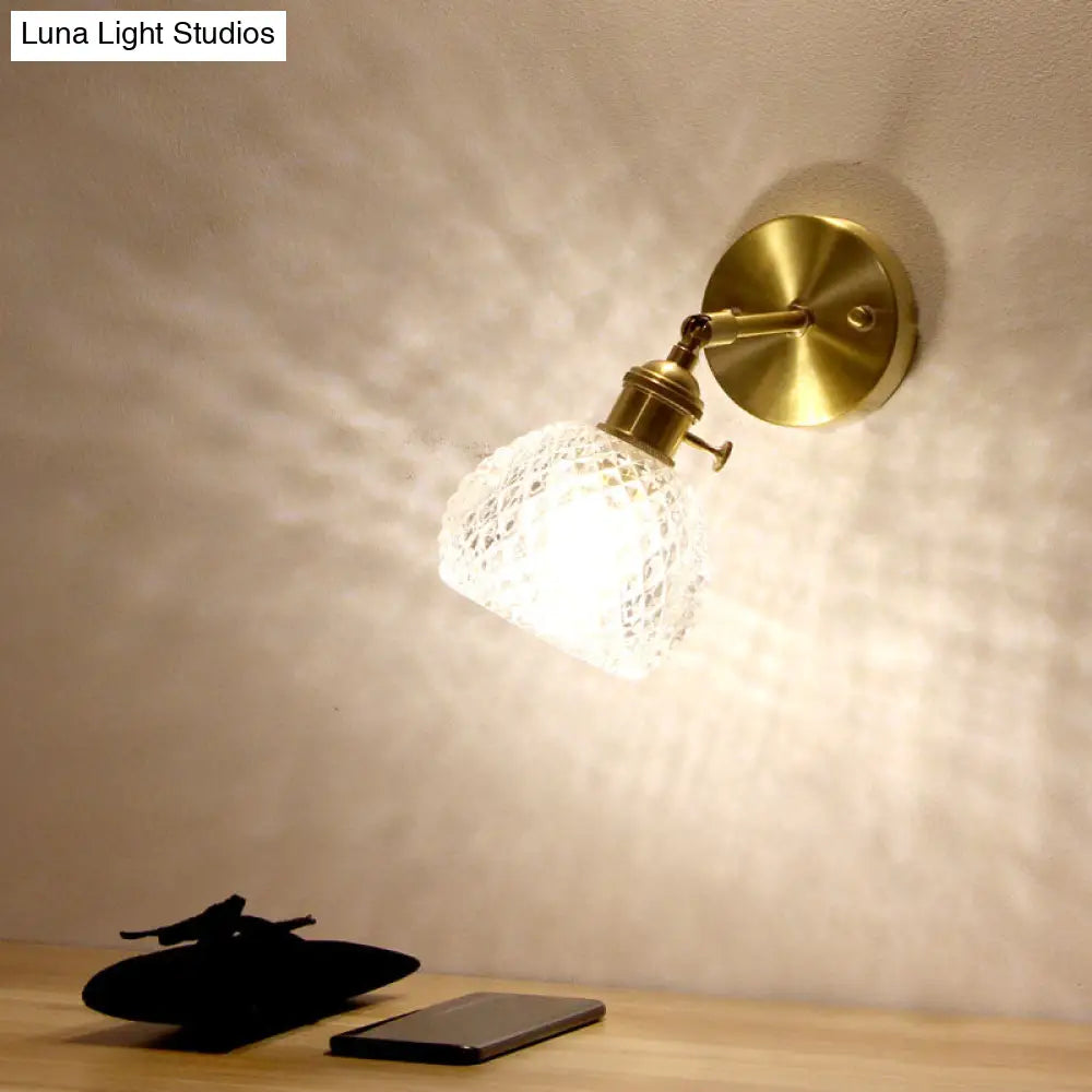 Gold Glass Wall Reading Lamp - Simple Half-Ball Design With 1-Light For Bedroom Mounting