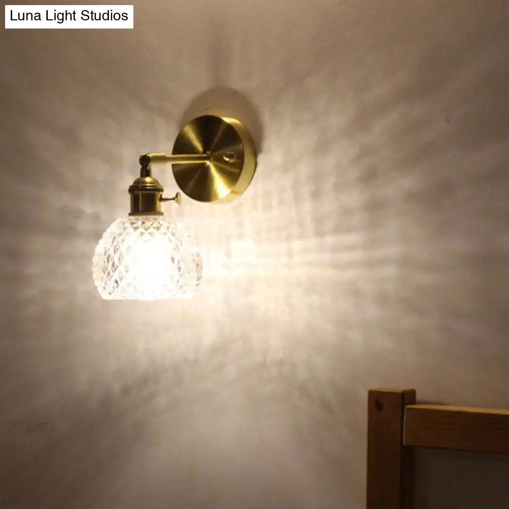 Gold Glass Wall Reading Lamp - Simple Half-Ball Design With 1-Light For Bedroom Mounting