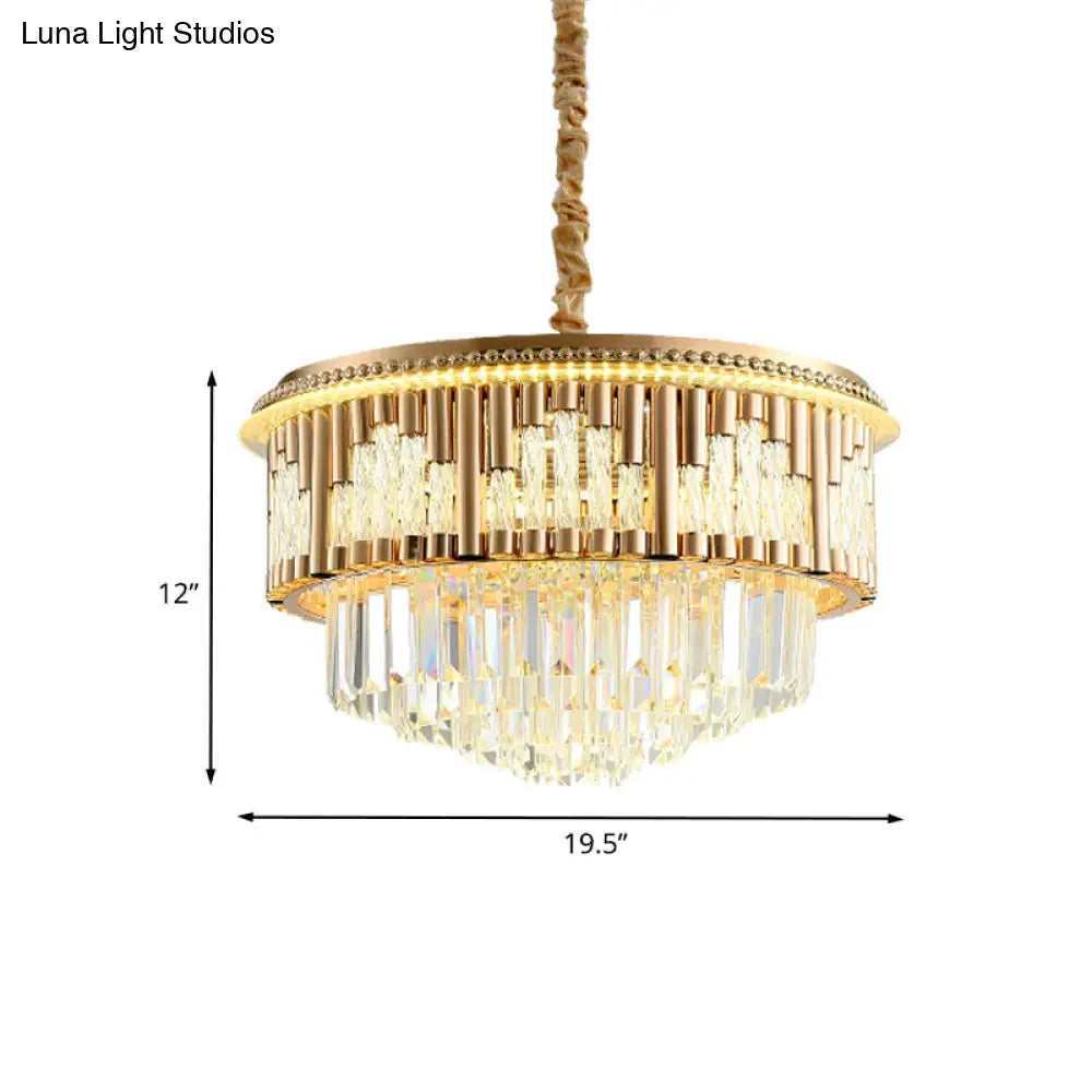 Gold Led Crystal Rod Pendant Chandelier - Modern Layered Style For Bedroom Lighting