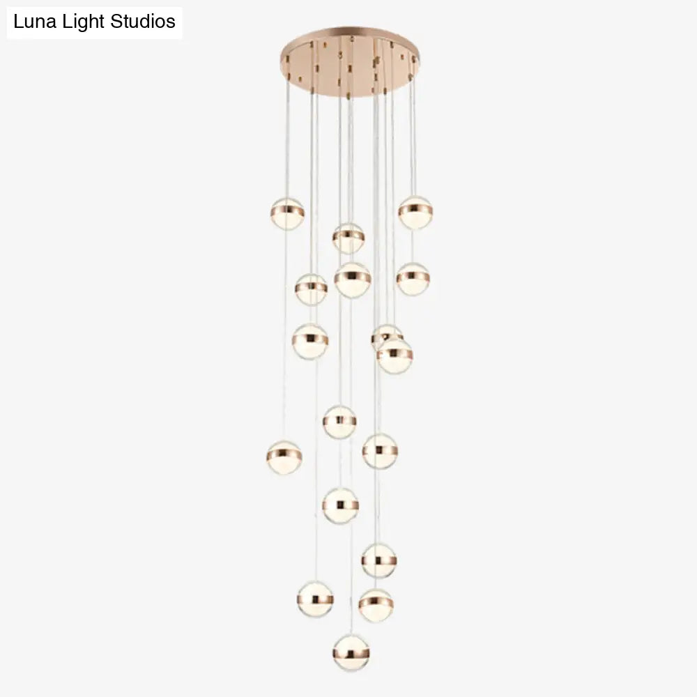 Gold Led Crystal Staircase Ceiling Light With Ball Shade