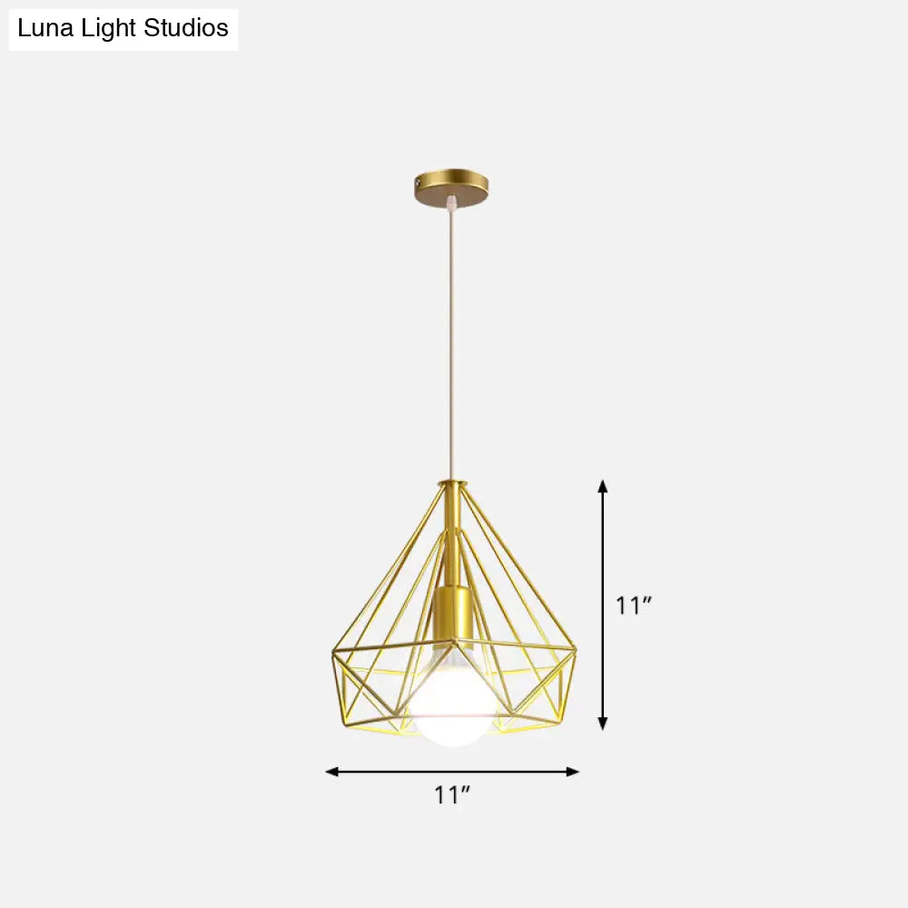Gold Wire Cage Pendant Light - Nordic Style Ceiling Lamp For Dining Room