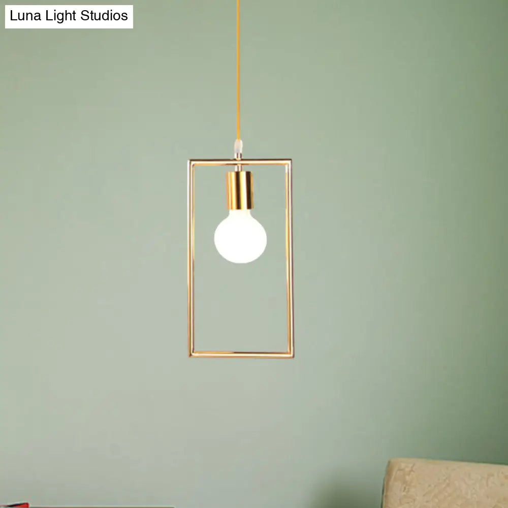 Golden Rectangle Hanging Ceiling Light - Loft Style Pendant Lamp 1 For Bedroom