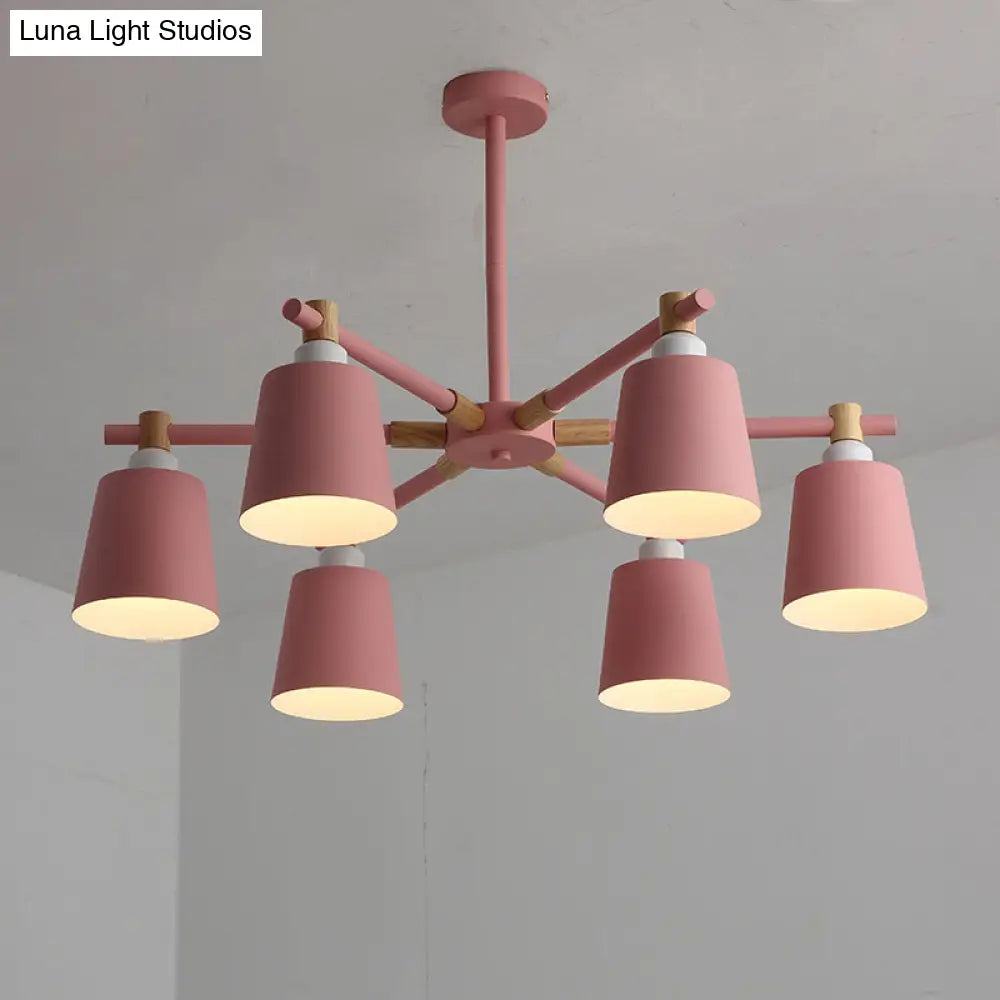Hanging Nordic Metal Bedroom Chandelier With Wooden Joint - Horn Shade Ceiling Light Fixture