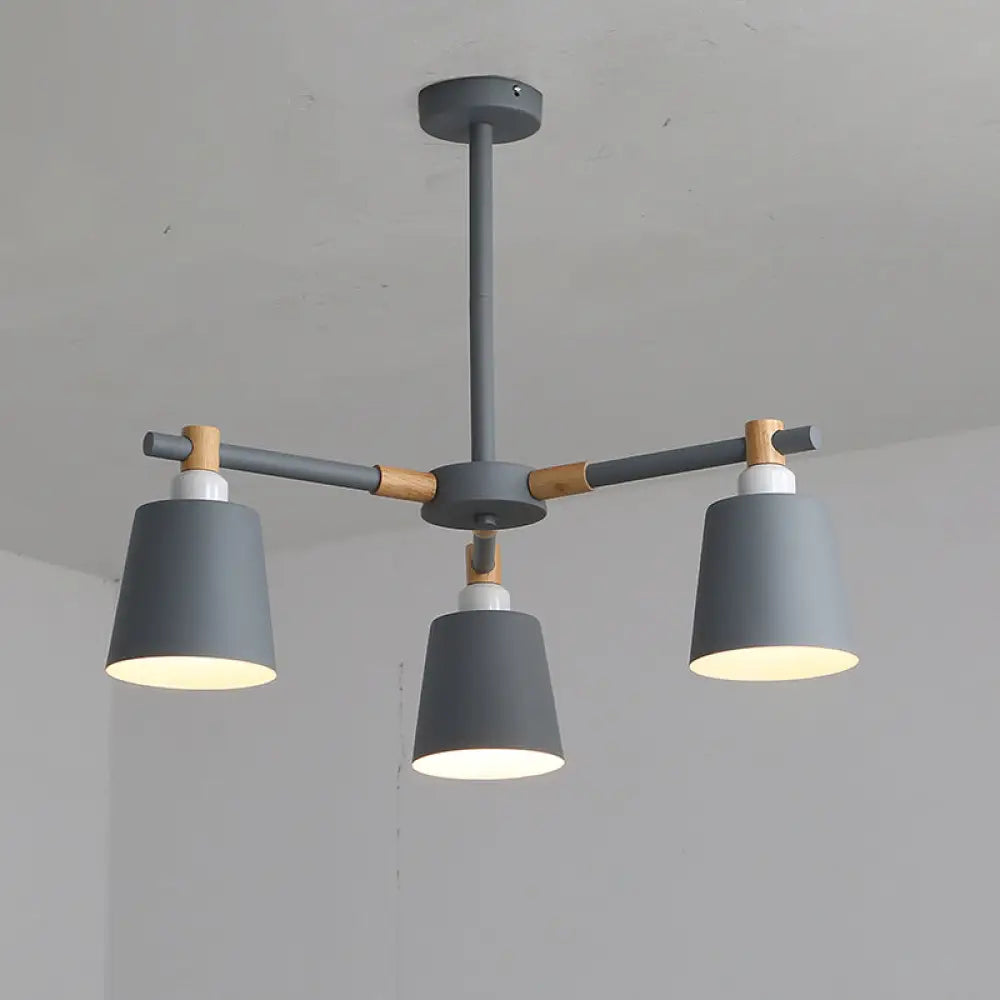 Hanging Nordic Metal Bedroom Chandelier With Wooden Joint - Horn Shade Ceiling Light Fixture 3 /