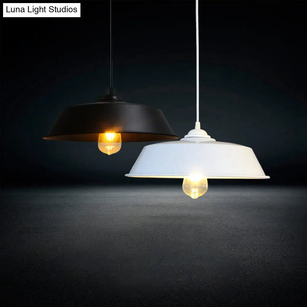 Height Adjustable Farmhouse Barn Pendant Lamp Black/White Metal Hanging Ceiling Light For Bars