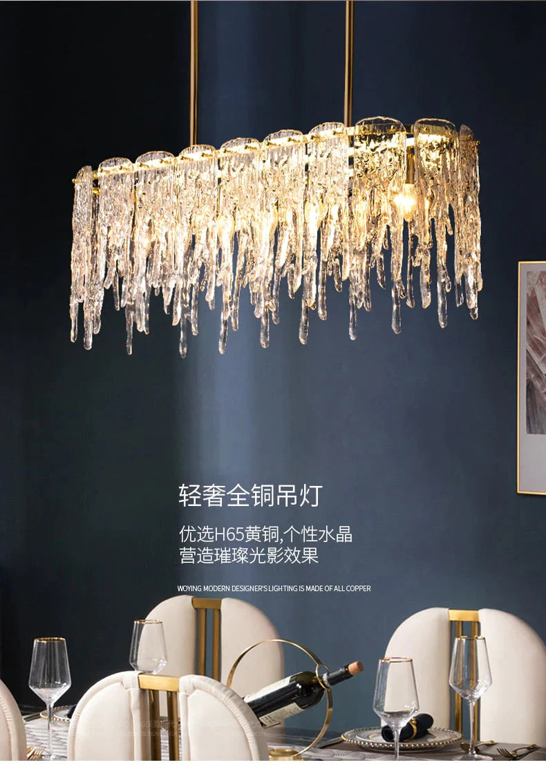 Icicle Nordic Lustre rectangulaire en cristal de luxe moderne tout cuivre