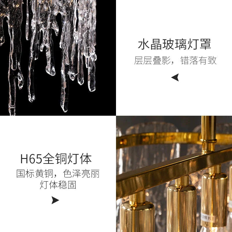 Icicle Nordic Lustre rectangulaire en cristal de luxe moderne tout cuivre