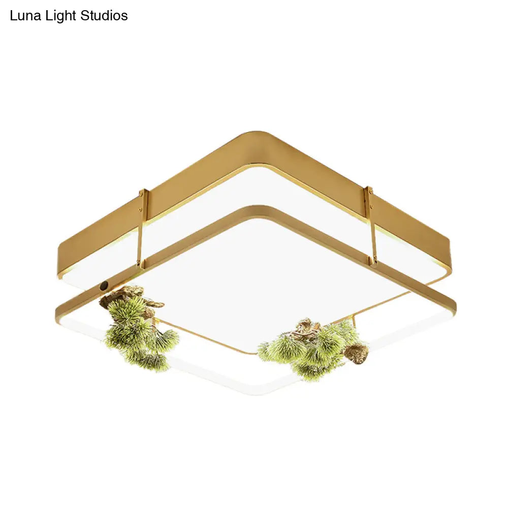 Industrial Black/Gold Led Flush Mount Ceiling Light For Bedroom - 16.5’/20.5’ Square/Round