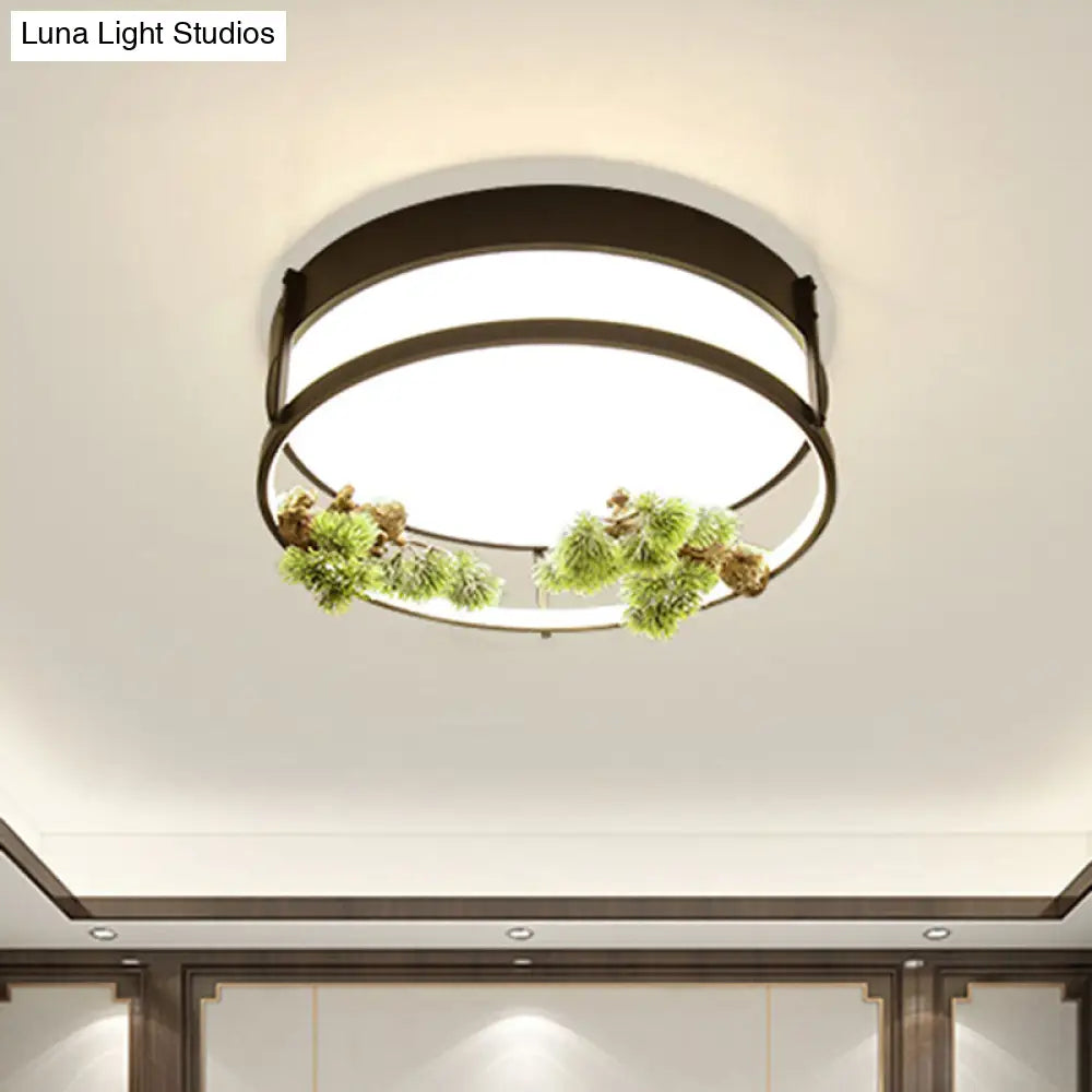 Industrial Black/Gold Led Flush Mount Ceiling Light For Bedroom - 16.5’/20.5’ Square/Round