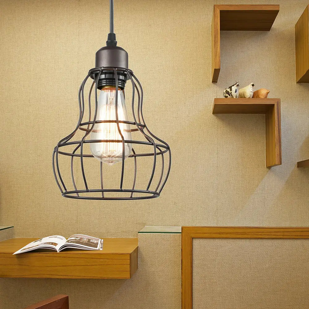 Industrial Bronze Wire Cage Pendant Lamp - 1 Light Hanging Fixture For Bedroom