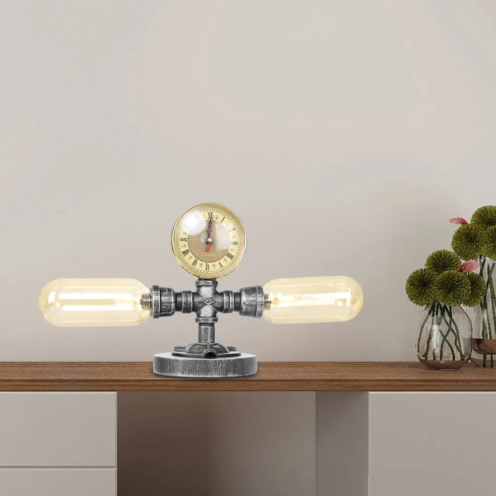 Industrial Clear/Amber Glass 2-Light Sconce Lamp With Base - Tube Shade Living Room Task Lighting In