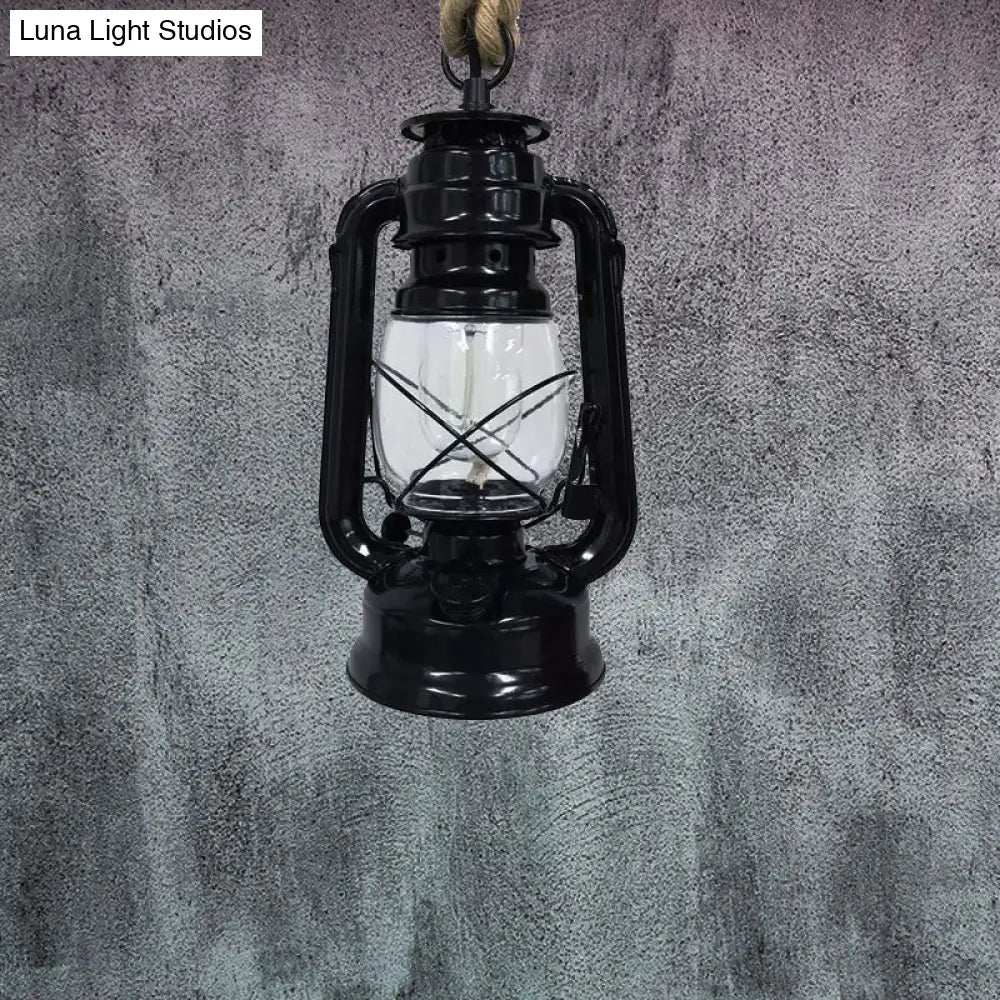 Industrial Clear Glass Pendant Ceiling Light For Coffee Shop - Black/Bronze/Antique Brass Finish