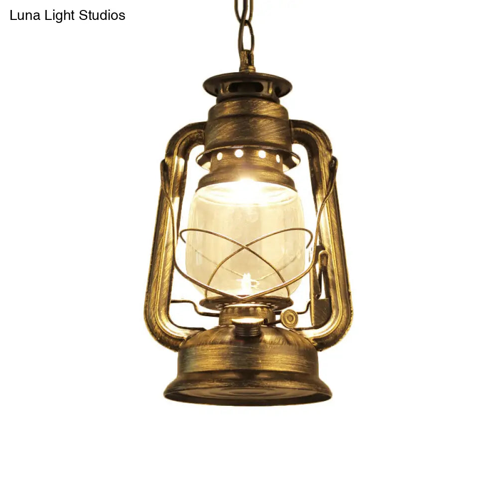 Industrial Clear Glass Pendant Ceiling Light For Coffee Shop - Black/Bronze/Antique Brass Finish