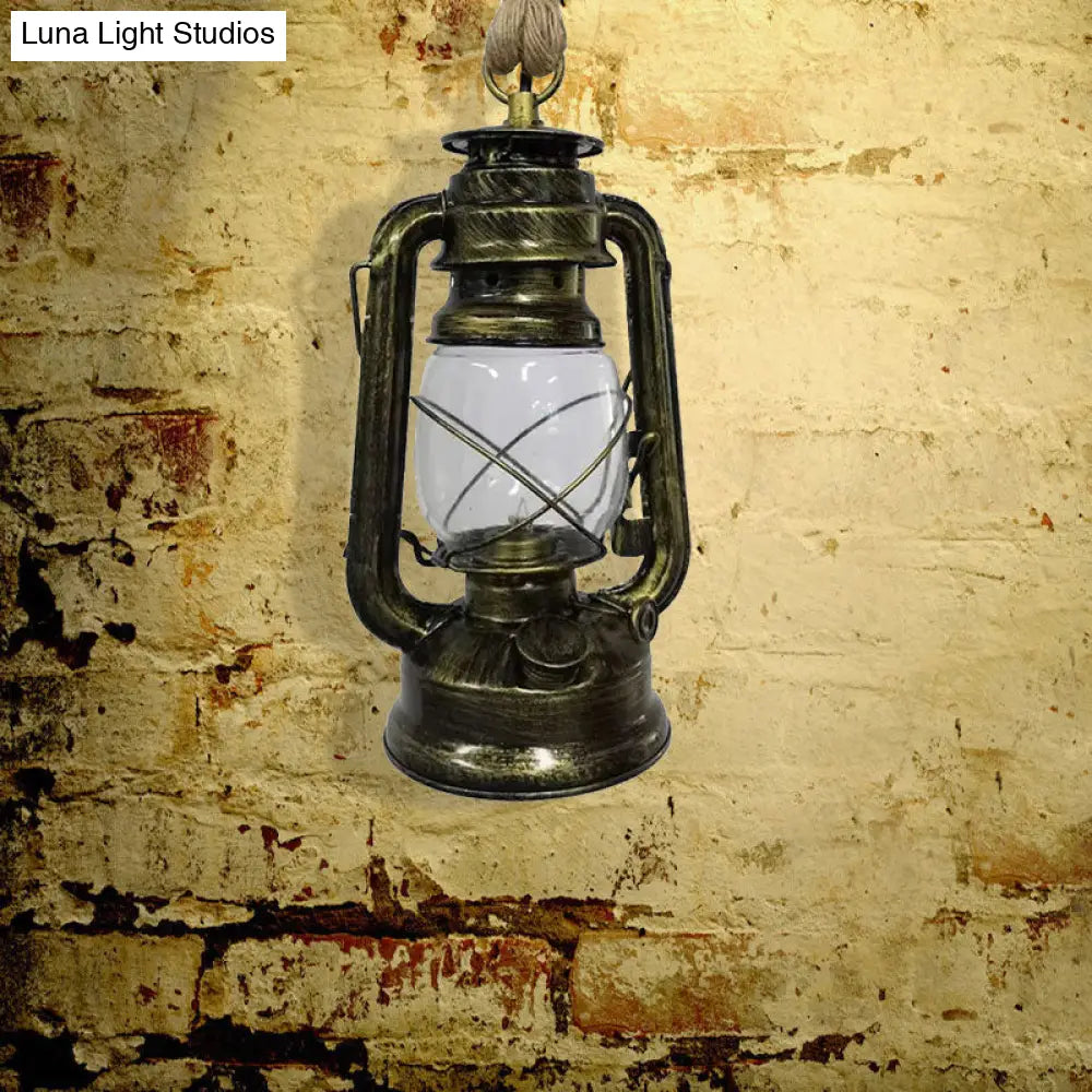 Industrial Clear Glass Pendant Ceiling Light For Coffee Shop - Black/Bronze/Antique Brass Finish