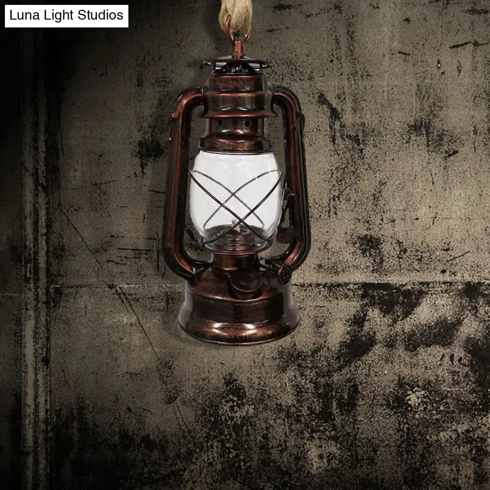 Industrial Clear Glass Pendant Ceiling Light For Coffee Shop - Black/Bronze/Antique Brass Finish