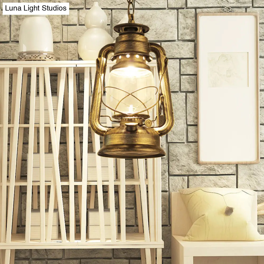 Industrial Clear Glass Pendant Ceiling Light For Coffee Shop - Black/Bronze/Antique Brass Finish