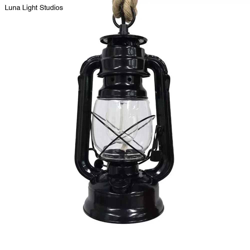 Industrial Clear Glass Pendant Ceiling Light For Coffee Shop - Black/Bronze/Antique Brass Finish