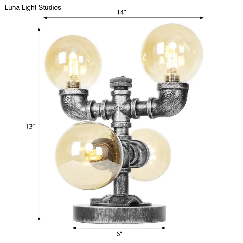 Industrial Desk Lamp With Clear/Amber Glass Globe Shade - Antique Silver Finish 4/5-Light Study Room