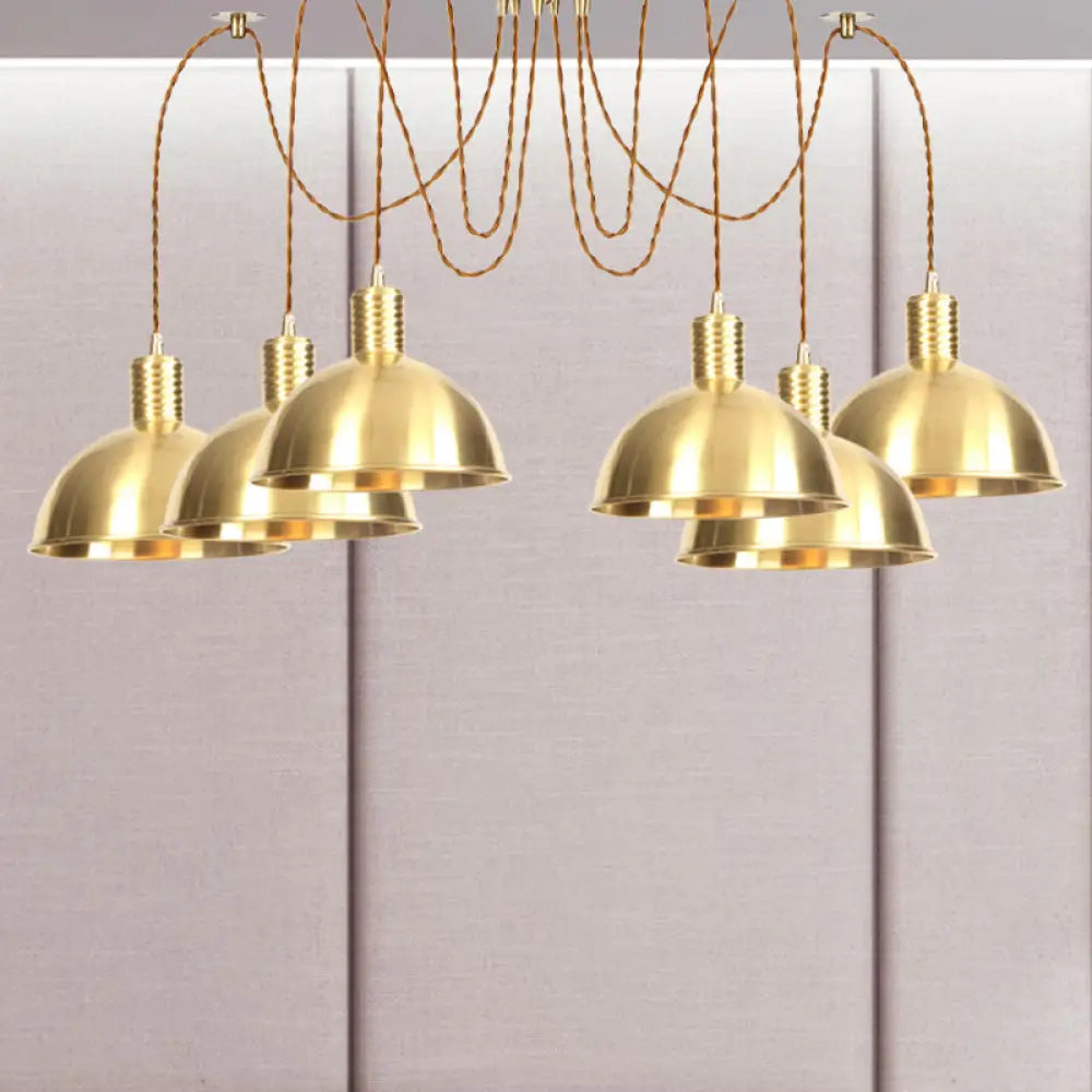Industrial Domed Metallic Swag Pendant Light Fixture - Gold 2/3/4-Lights For Clothes Shops 6 /
