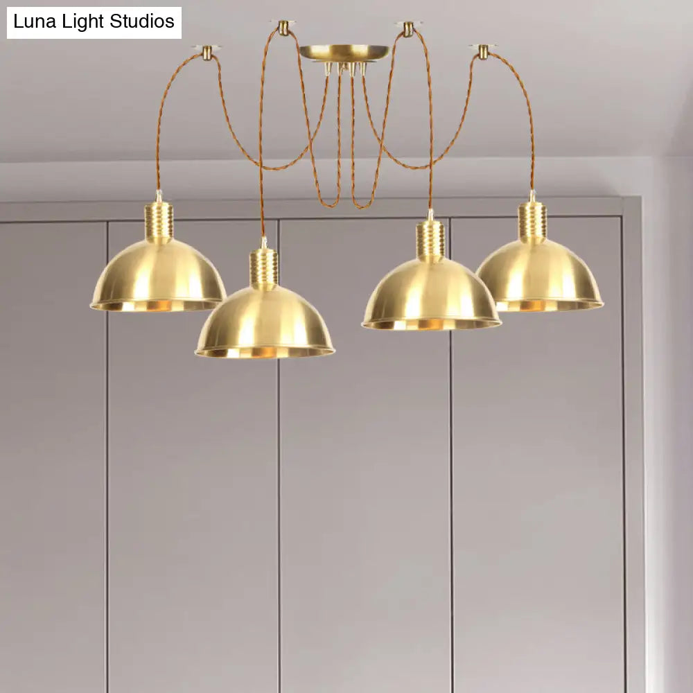 Industrial Domed Metallic Swag Pendant Light Fixture - Gold 2/3/4-Lights For Clothes Shops