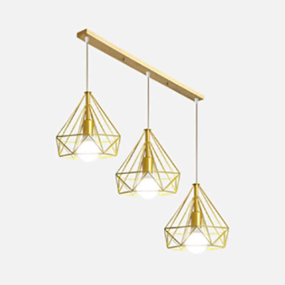 Industrial Iron Hanging Ceiling Light With 3 Golden Globe Diamond And Star Shades Gold /